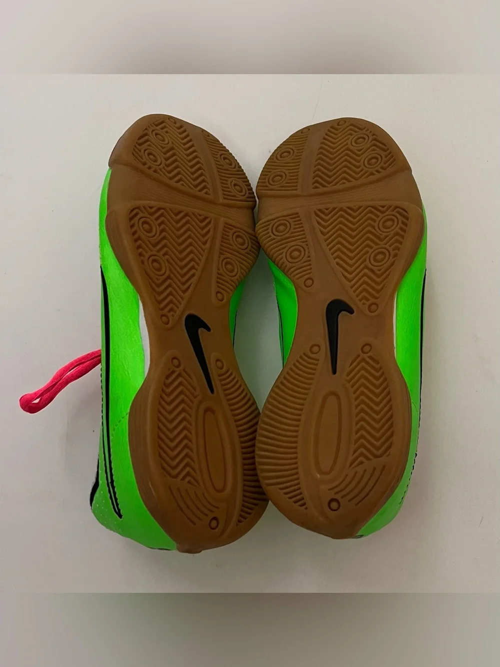 Nike Kids Bright Green Indoor Soccer Sneakers with Pink Laces